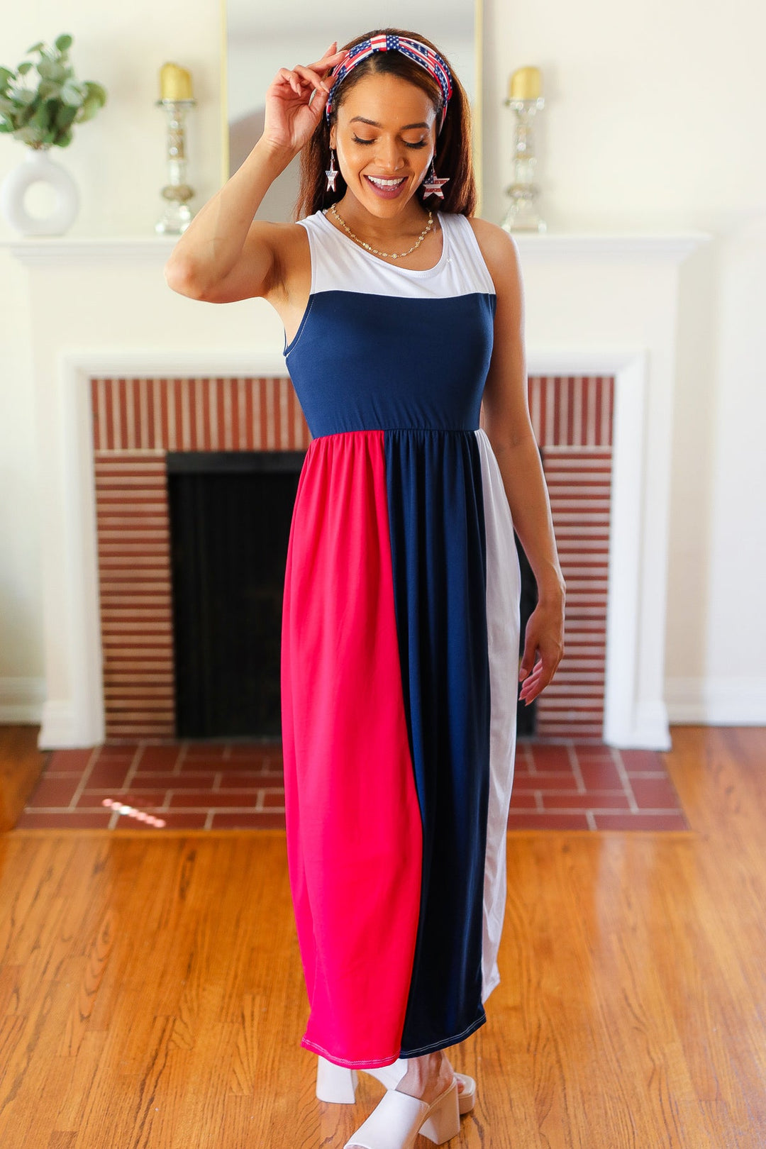 Patriotic Color Block Fit & Flare Maxi Dress-Haptics-[option4]-[option5]-[option6]-[option7]-[option8]-Shop-Boutique-Clothing-for-Women-Online