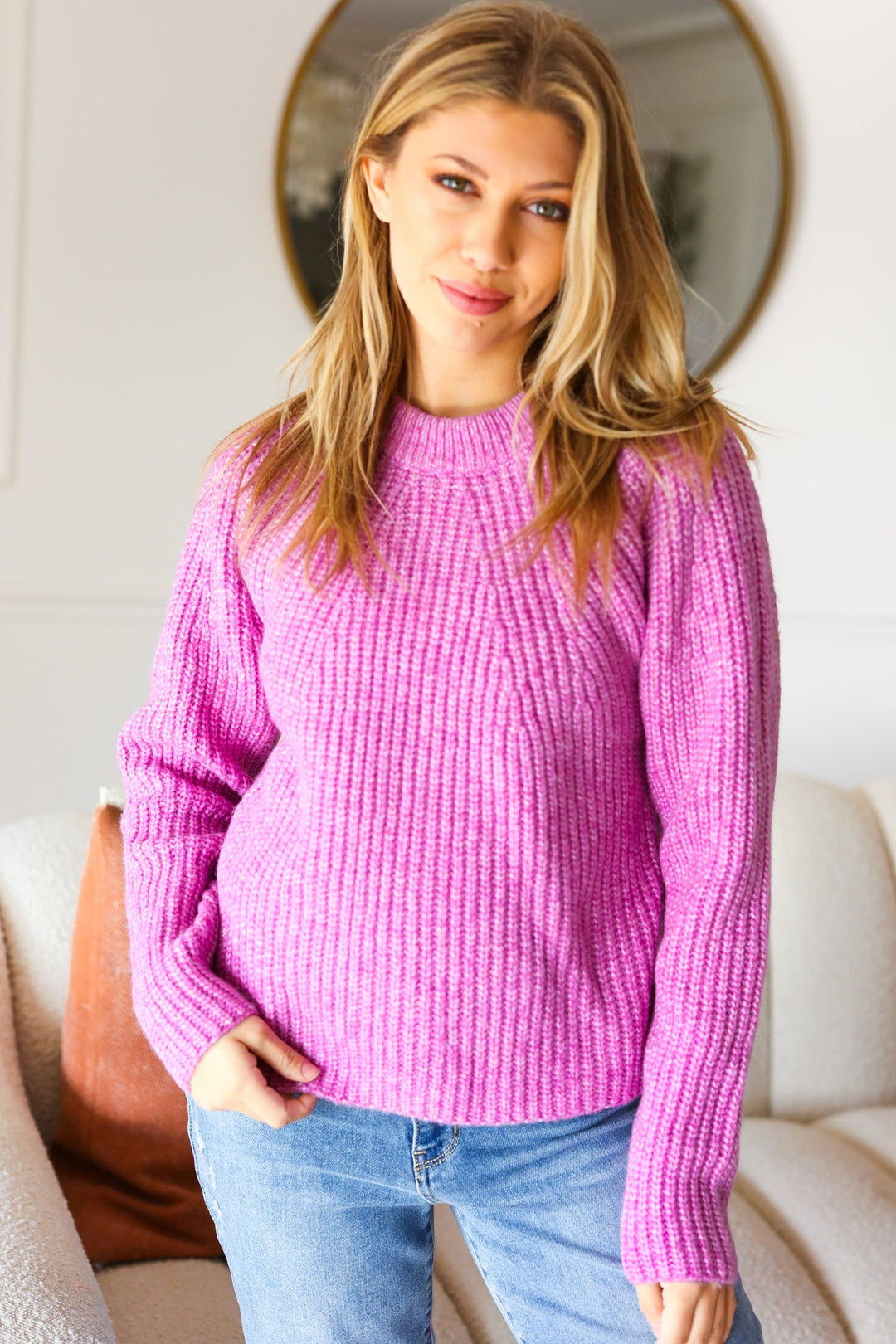 All You Need Lavender Mélange Round Neck Knit Sweater-Zenana-[option4]-[option5]-[option6]-[option7]-[option8]-Shop-Boutique-Clothing-for-Women-Online