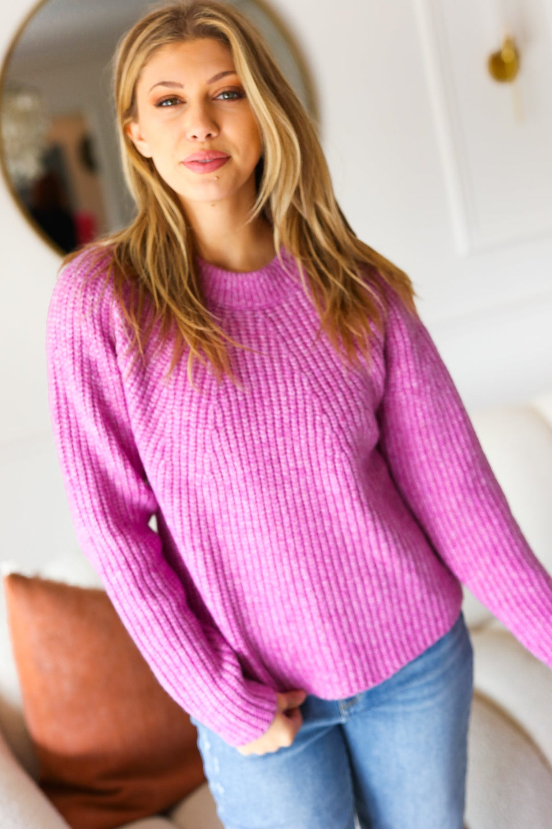 All You Need Lavender Mélange Round Neck Knit Sweater-Zenana-[option4]-[option5]-[option6]-[option7]-[option8]-Shop-Boutique-Clothing-for-Women-Online
