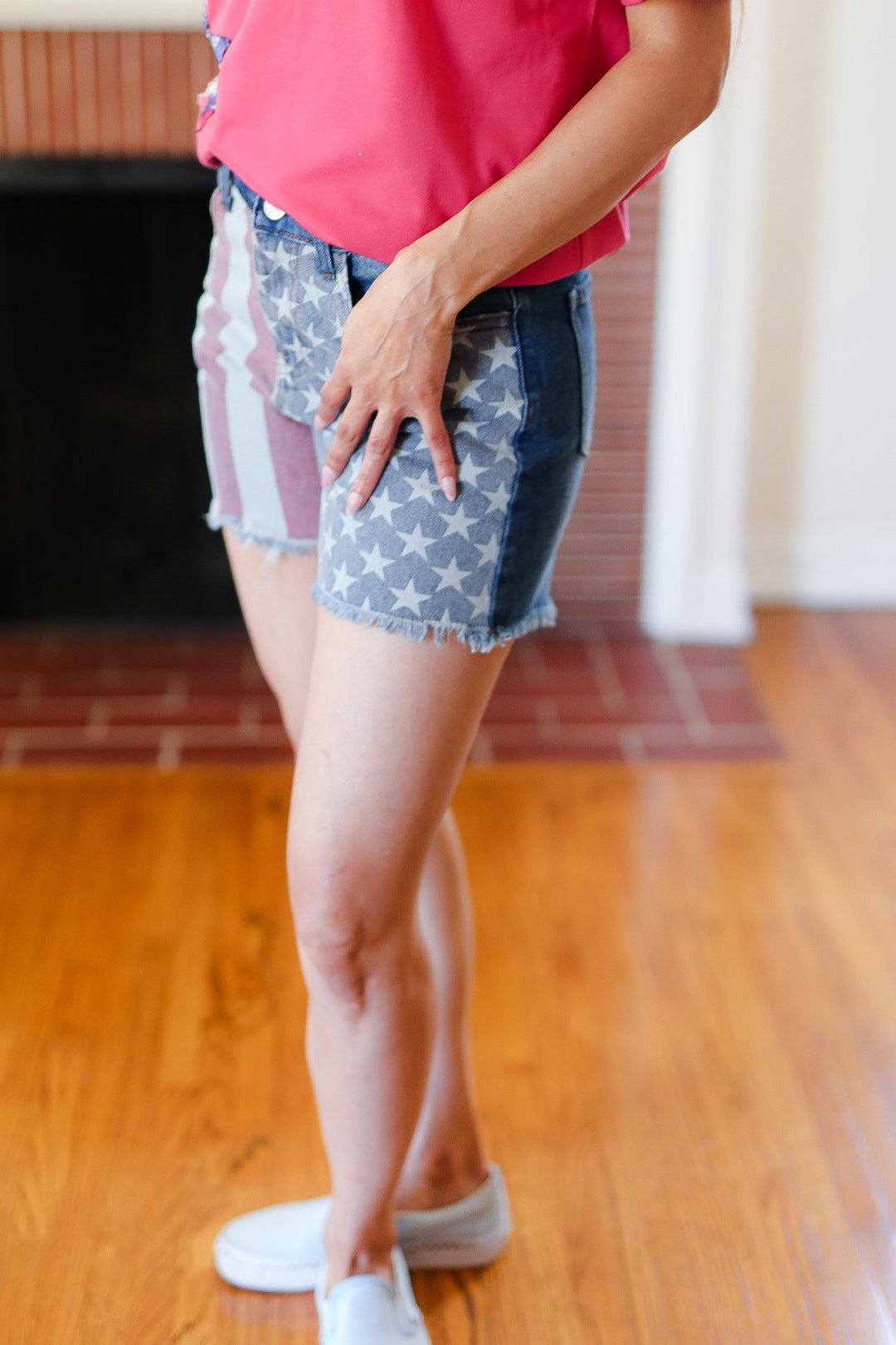 American Flag High Rise Frayed Hem Denim Shorts-Haptics-[option4]-[option5]-[option6]-[option7]-[option8]-Shop-Boutique-Clothing-for-Women-Online