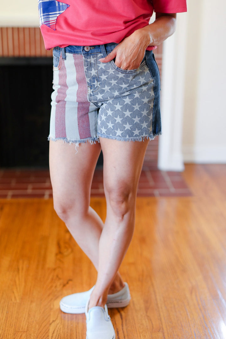 American Flag High Rise Frayed Hem Denim Shorts-Haptics-[option4]-[option5]-[option6]-[option7]-[option8]-Shop-Boutique-Clothing-for-Women-Online