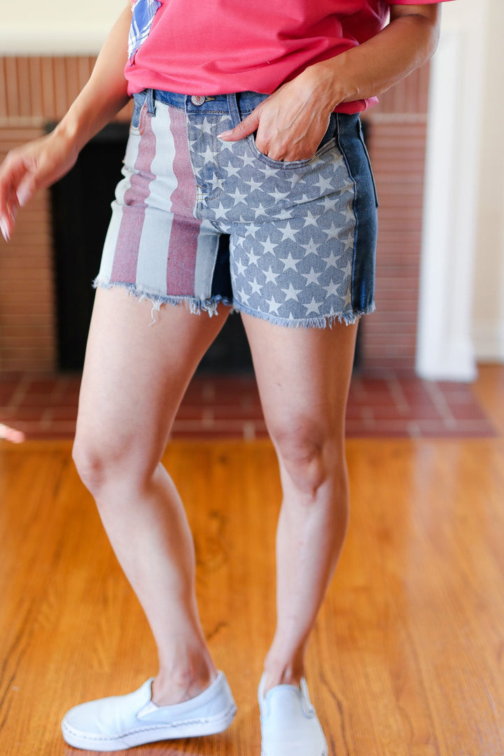 American Flag High Rise Frayed Hem Denim Shorts-Haptics-[option4]-[option5]-[option6]-[option7]-[option8]-Shop-Boutique-Clothing-for-Women-Online