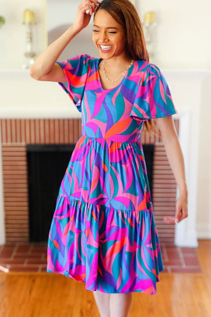 Remember Me Blue & Fuchsia Geo Print V Neck Dress-Haptics-[option4]-[option5]-[option6]-[option7]-[option8]-Shop-Boutique-Clothing-for-Women-Online