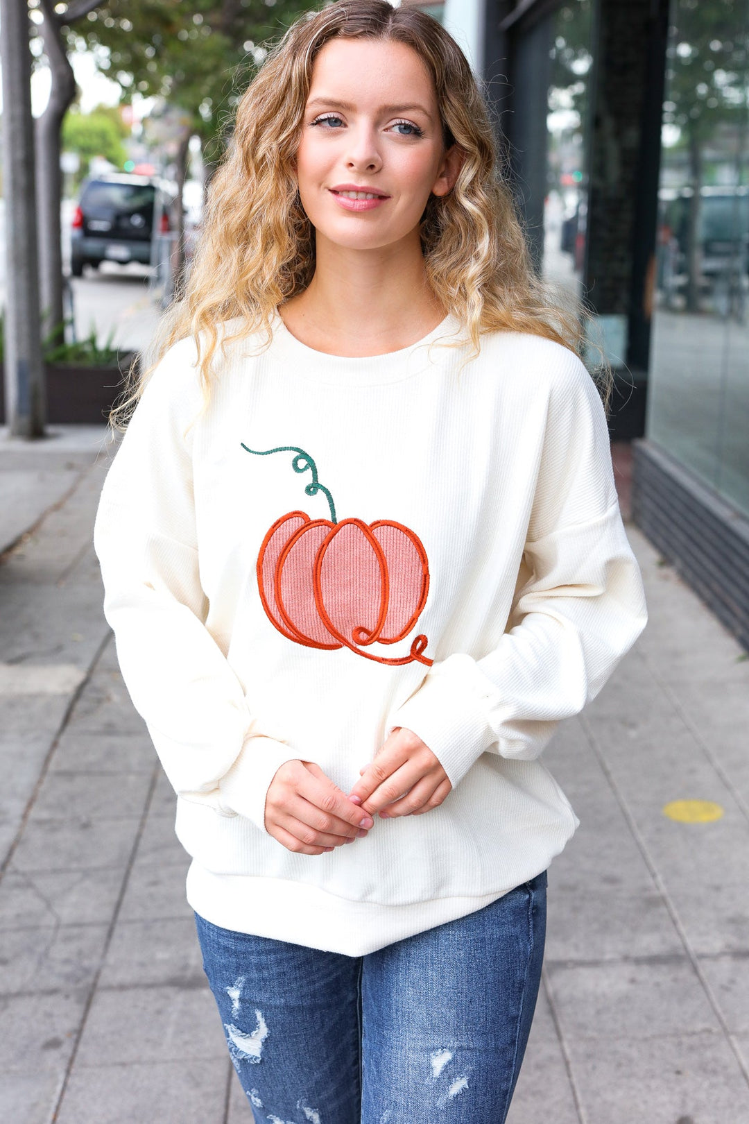 Halloween Lovely Ivory Embroidered Pumpkin Knit Sweater-Haptics-[option4]-[option5]-[option6]-[option7]-[option8]-Shop-Boutique-Clothing-for-Women-Online