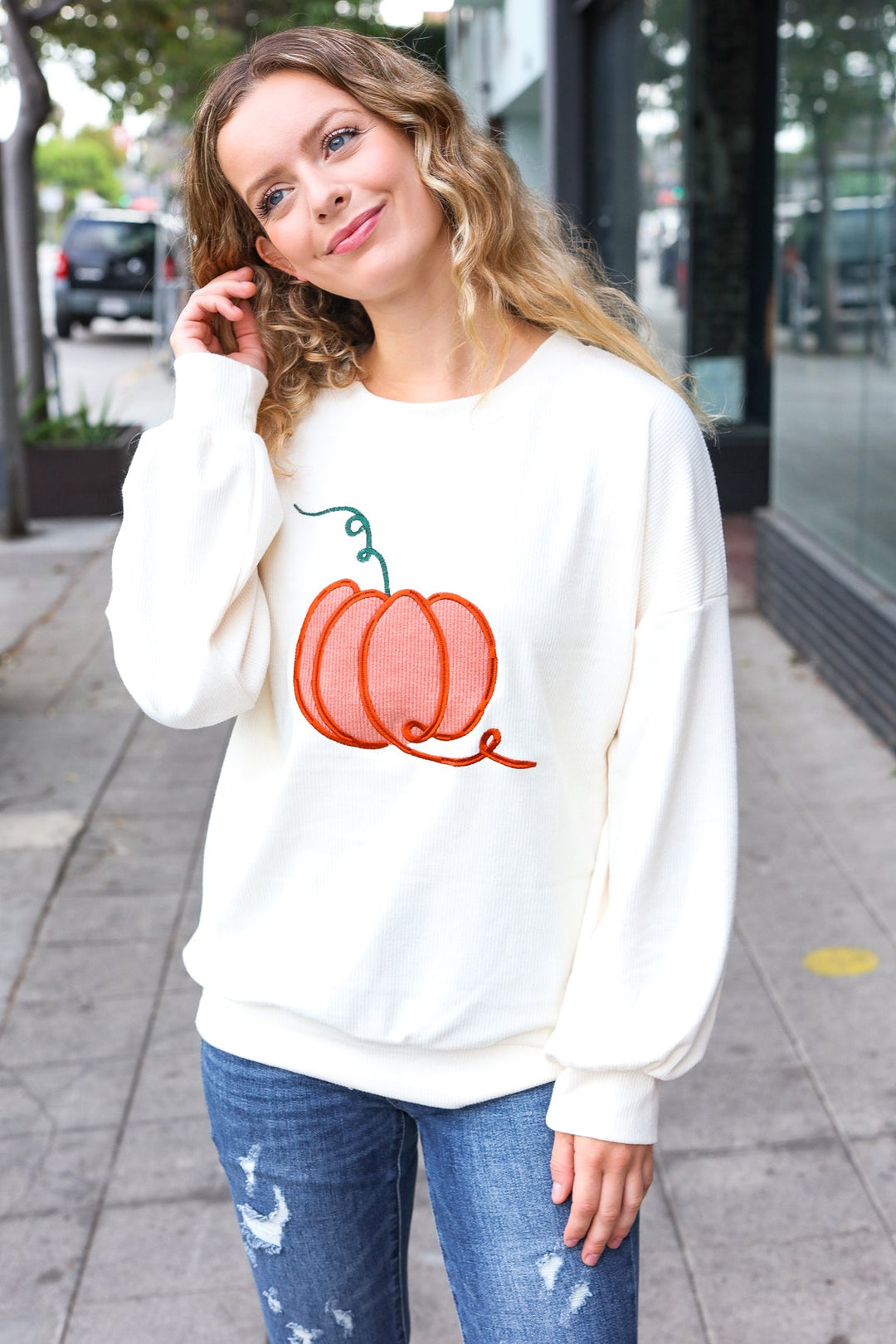 Halloween Lovely Ivory Embroidered Pumpkin Knit Sweater-Haptics-[option4]-[option5]-[option6]-[option7]-[option8]-Shop-Boutique-Clothing-for-Women-Online