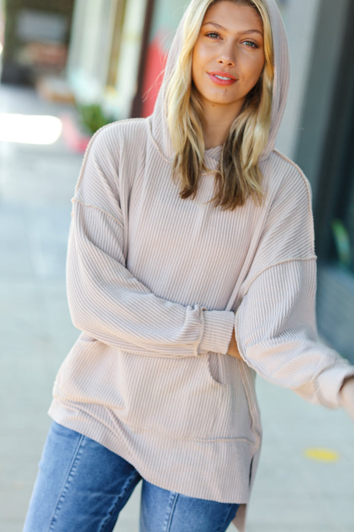 Haptics Cozy Up Taupe Mineral Wash Rib Knit Hoodie-Haptics-[option4]-[option5]-[option6]-[option7]-[option8]-Shop-Boutique-Clothing-for-Women-Online