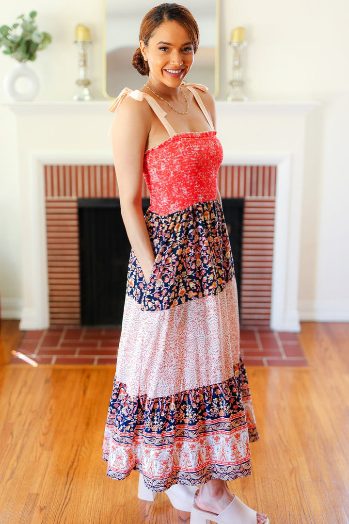 Vacay Vibes Orange Floral Smocked Tube Top Tiered Maxi Dress-Haptics-[option4]-[option5]-[option6]-[option7]-[option8]-Shop-Boutique-Clothing-for-Women-Online