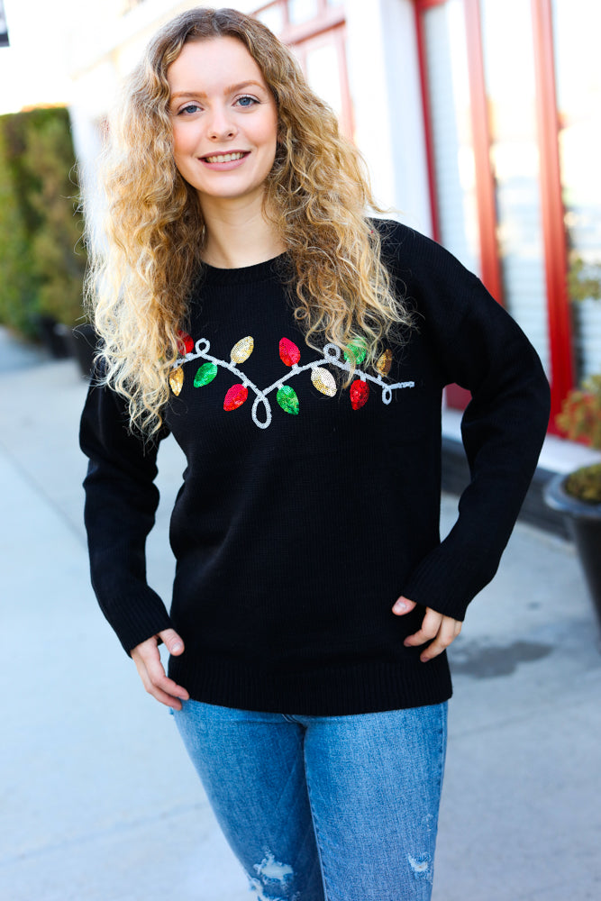 It's Lit Black Sequin Embroidered Christmas Lights Sweater-Haptics-[option4]-[option5]-[option6]-[option7]-[option8]-Shop-Boutique-Clothing-for-Women-Online