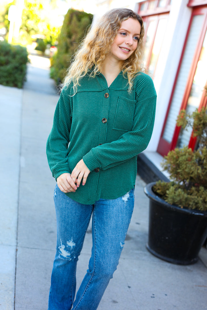 Holiday Pine Green Ribbed Button Down Shacket-Bloom 2023 Winter Sale-[option4]-[option5]-[option6]-[option7]-[option8]-Shop-Boutique-Clothing-for-Women-Online