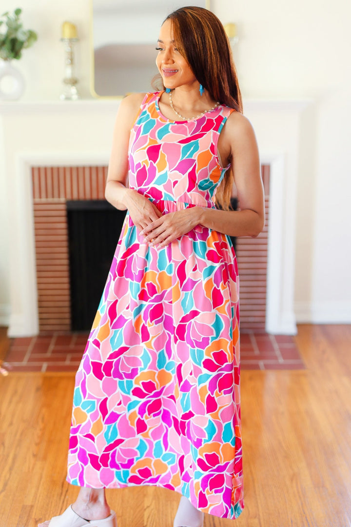 Hello Beautiful Fuchsia Abstract Floral Fit & Flare Maxi Dress-Haptics-[option4]-[option5]-[option6]-[option7]-[option8]-Shop-Boutique-Clothing-for-Women-Online