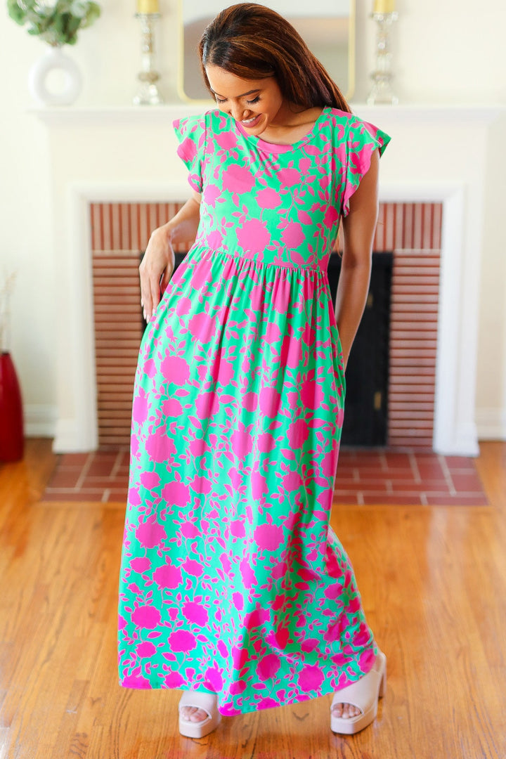 Stand Out Green & Fuchsia Floral Fit & Flare Maxi Dress-Haptics-[option4]-[option5]-[option6]-[option7]-[option8]-Shop-Boutique-Clothing-for-Women-Online