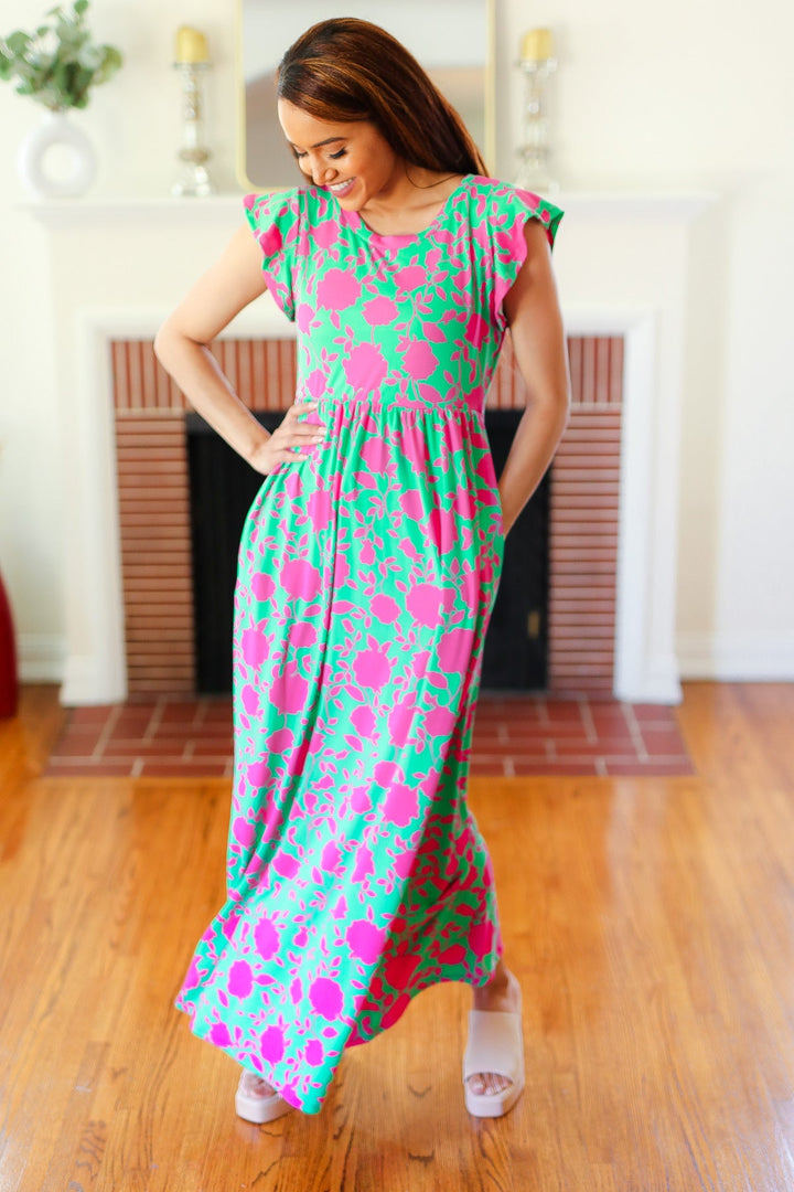 Stand Out Green & Fuchsia Floral Fit & Flare Maxi Dress-Haptics-[option4]-[option5]-[option6]-[option7]-[option8]-Shop-Boutique-Clothing-for-Women-Online