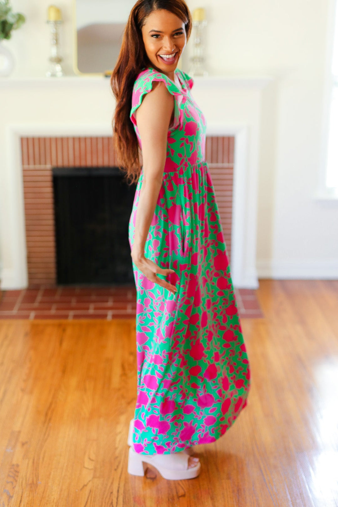 Stand Out Green & Fuchsia Floral Fit & Flare Maxi Dress-Haptics-[option4]-[option5]-[option6]-[option7]-[option8]-Shop-Boutique-Clothing-for-Women-Online