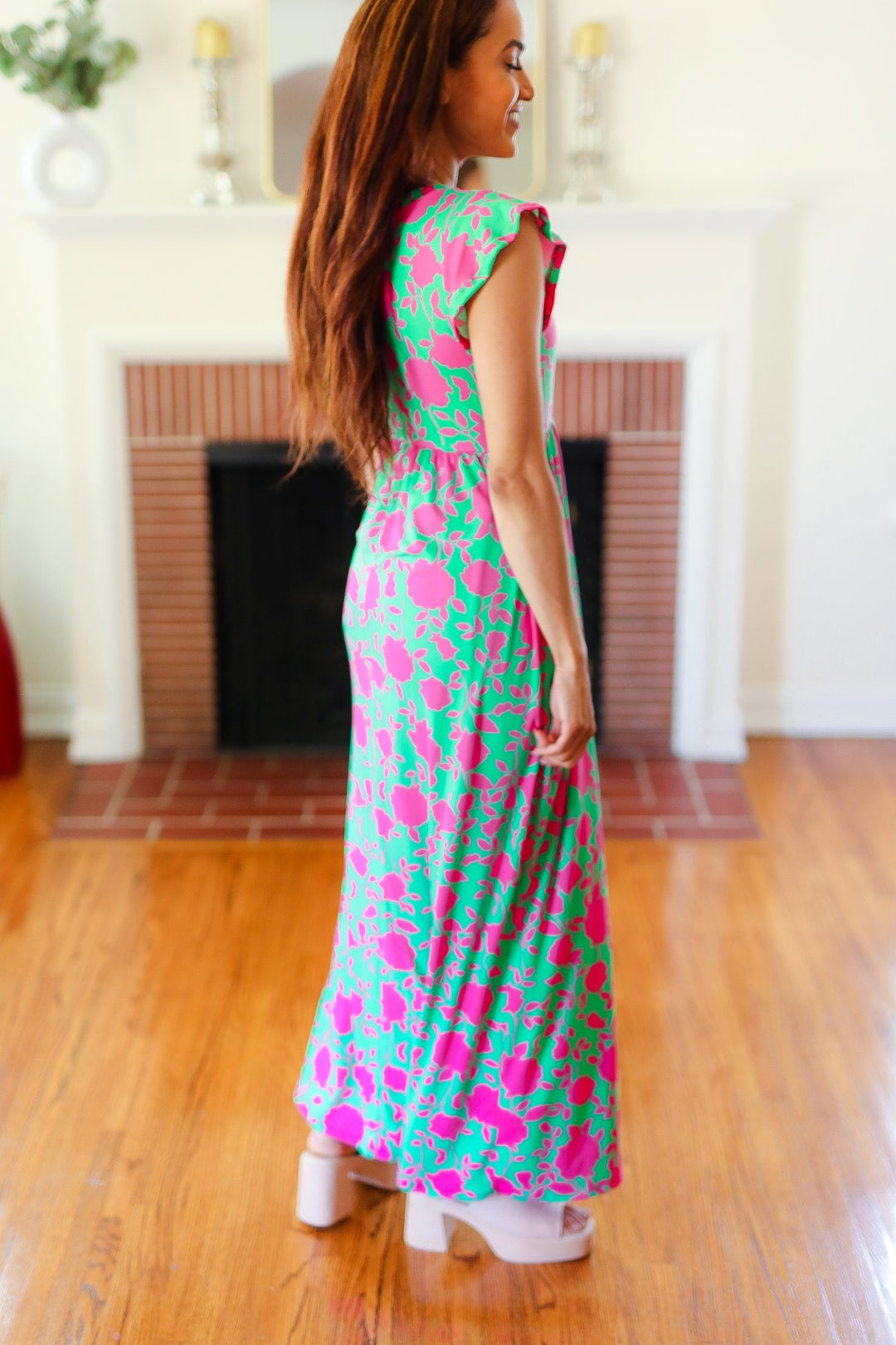 Stand Out Green & Fuchsia Floral Fit & Flare Maxi Dress-Haptics-[option4]-[option5]-[option6]-[option7]-[option8]-Shop-Boutique-Clothing-for-Women-Online