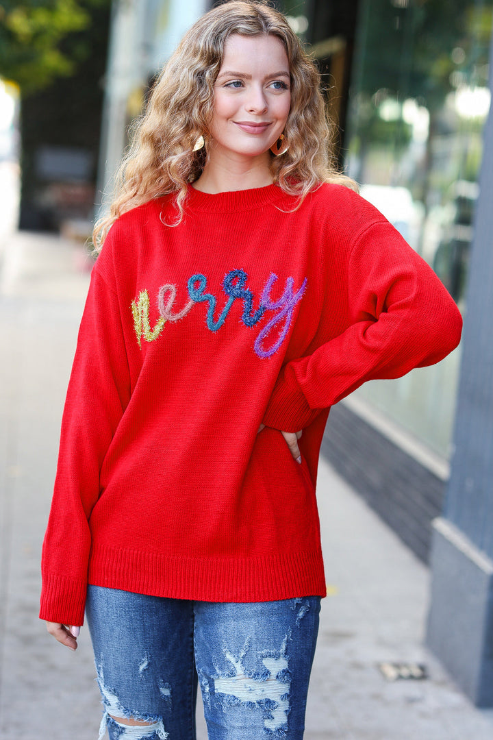 Haptics More The Merrier Red Pop Up Lurex Sweater-Haptics-[option4]-[option5]-[option6]-[option7]-[option8]-Shop-Boutique-Clothing-for-Women-Online