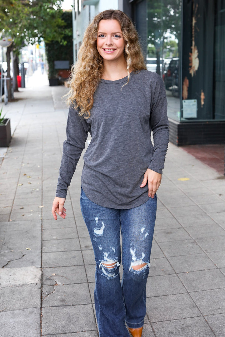 Casual Chic Solid Grey Fitted Long Sleeve Terry Pullover-Beeson River-[option4]-[option5]-[option6]-[option7]-[option8]-Shop-Boutique-Clothing-for-Women-Online