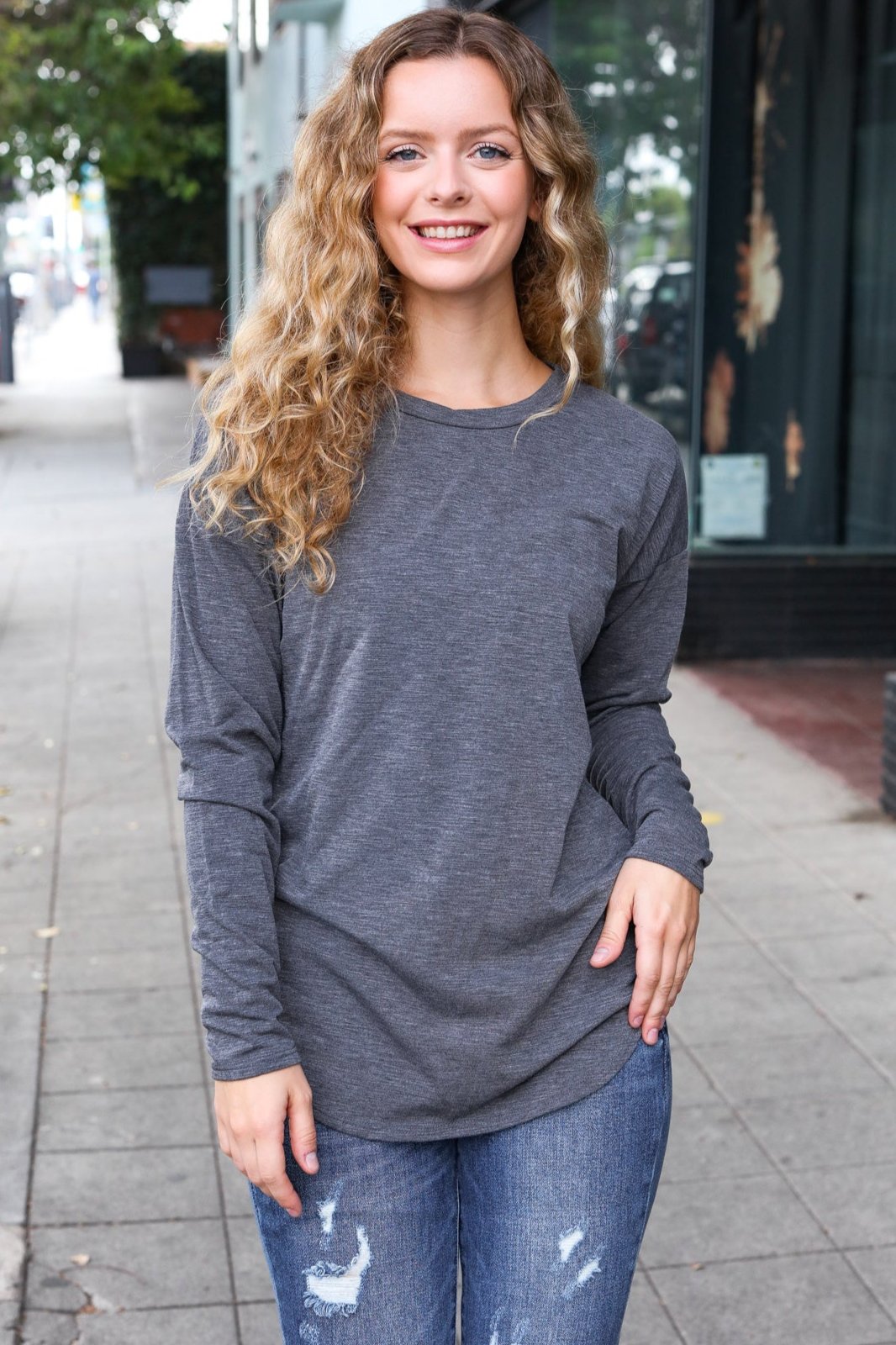 Casual Chic Solid Grey Fitted Long Sleeve Terry Pullover-Beeson River-[option4]-[option5]-[option6]-[option7]-[option8]-Shop-Boutique-Clothing-for-Women-Online