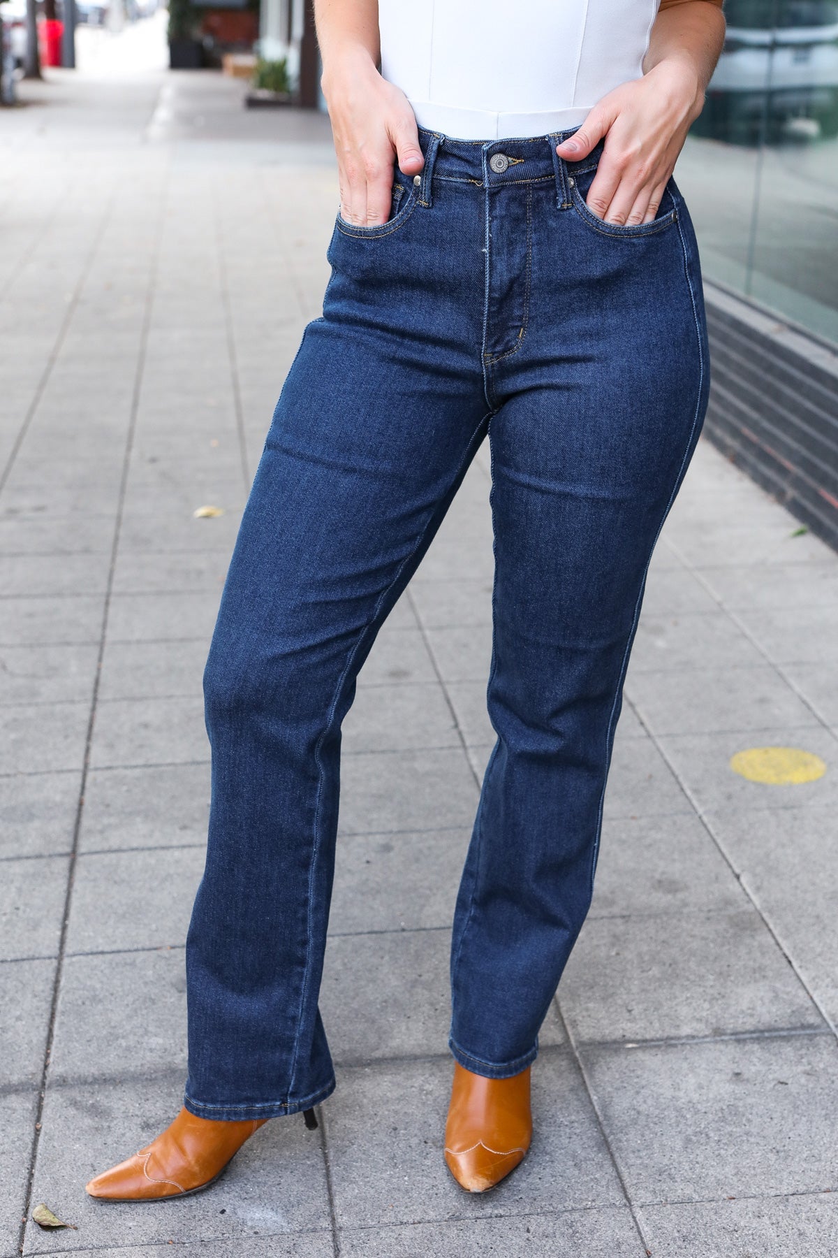 Judy Blue Dark Wash High Waisted Straight Fit Jeans-Judy Blue-[option4]-[option5]-[option6]-[option7]-[option8]-Shop-Boutique-Clothing-for-Women-Online
