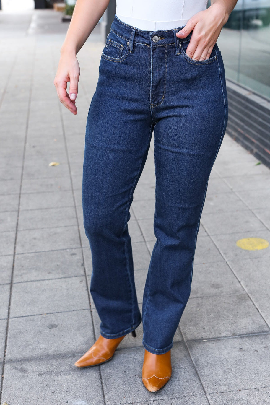 Judy Blue Dark Wash High Waisted Straight Fit Jeans-Judy Blue-[option4]-[option5]-[option6]-[option7]-[option8]-Shop-Boutique-Clothing-for-Women-Online