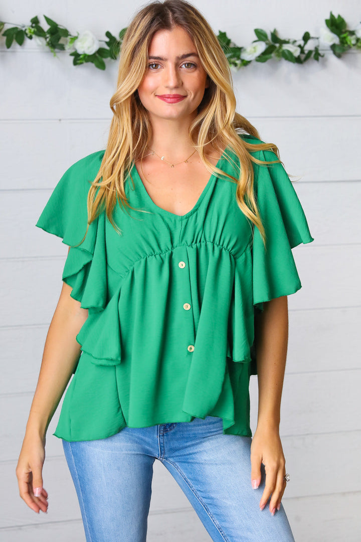 Sea Green Button Ruffle Woven Top-Haptics-3X-[option4]-[option5]-[option6]-[option7]-[option8]-Shop-Boutique-Clothing-for-Women-Online