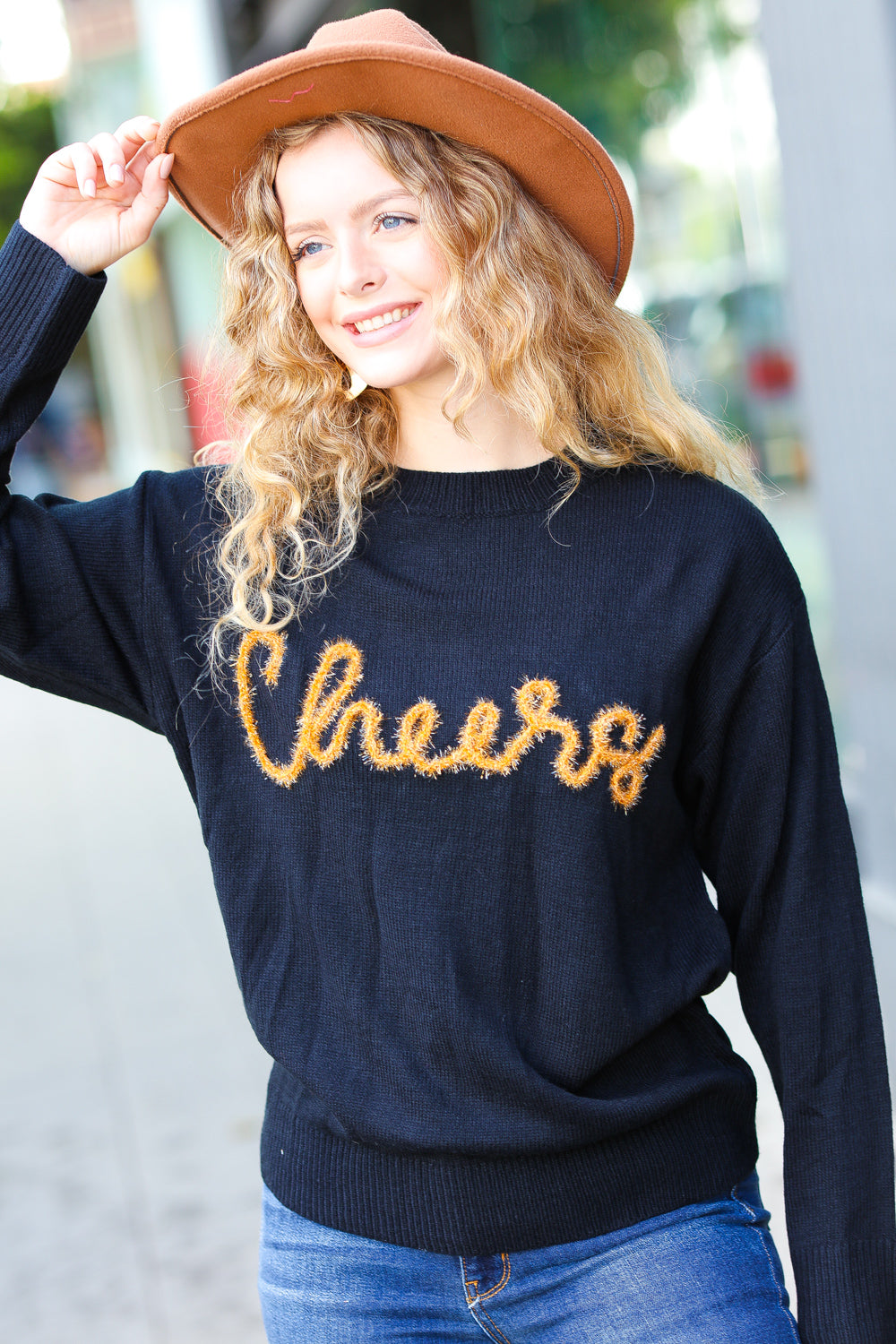 Haptics Take Note Black Embroidery "Cheers" Oversized Knit Top-Haptics-[option4]-[option5]-[option6]-[option7]-[option8]-Shop-Boutique-Clothing-for-Women-Online
