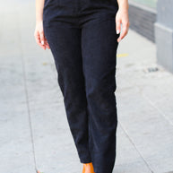 Zenana Going Your Way Black Corduroy High Rise Tapered Leg Pants-Zenana-[option4]-[option5]-[option6]-[option7]-[option8]-Shop-Boutique-Clothing-for-Women-Online