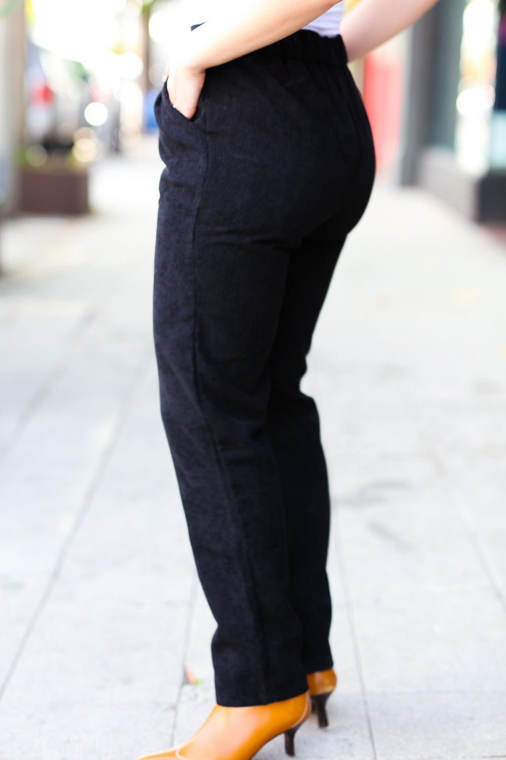 Zenana Going Your Way Black Corduroy High Rise Tapered Leg Pants-Zenana-[option4]-[option5]-[option6]-[option7]-[option8]-Shop-Boutique-Clothing-for-Women-Online