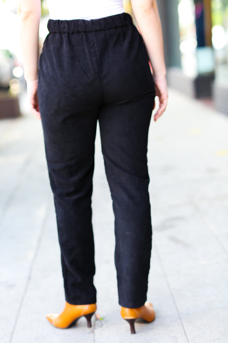 Zenana Going Your Way Black Corduroy High Rise Tapered Leg Pants-Zenana-[option4]-[option5]-[option6]-[option7]-[option8]-Shop-Boutique-Clothing-for-Women-Online