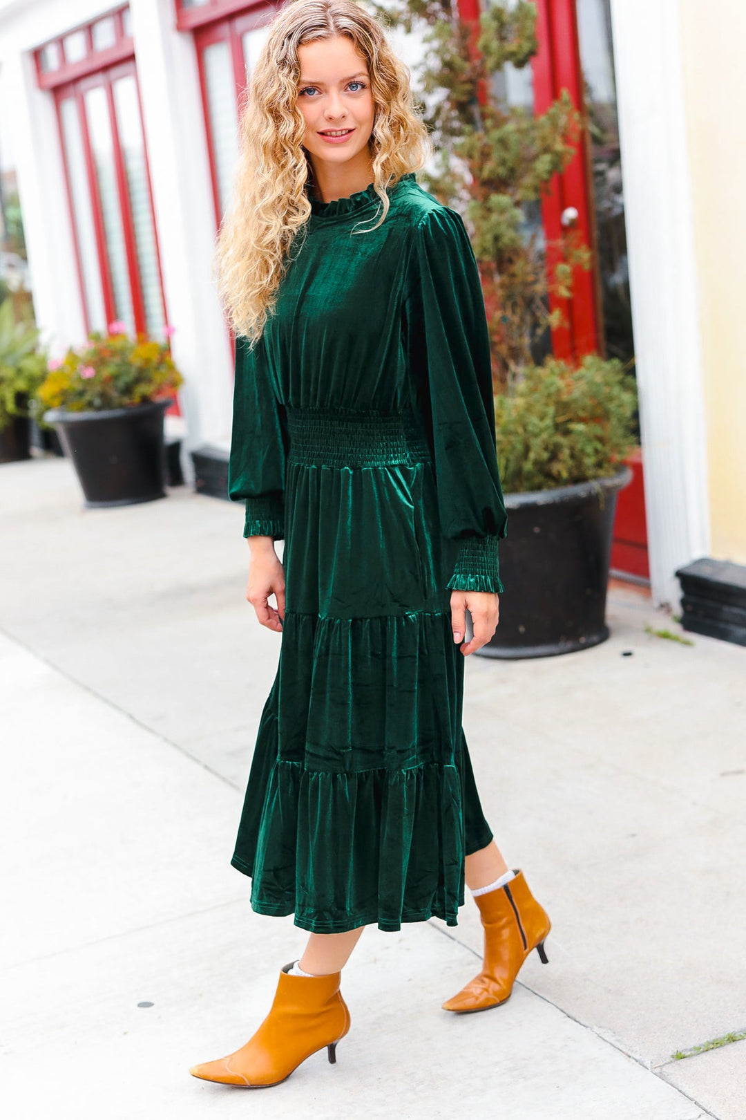 Holiday Dreaming Hunter Green Velvet Mock Neck Smocked Waist Dress-Haptics-[option4]-[option5]-[option6]-[option7]-[option8]-Shop-Boutique-Clothing-for-Women-Online