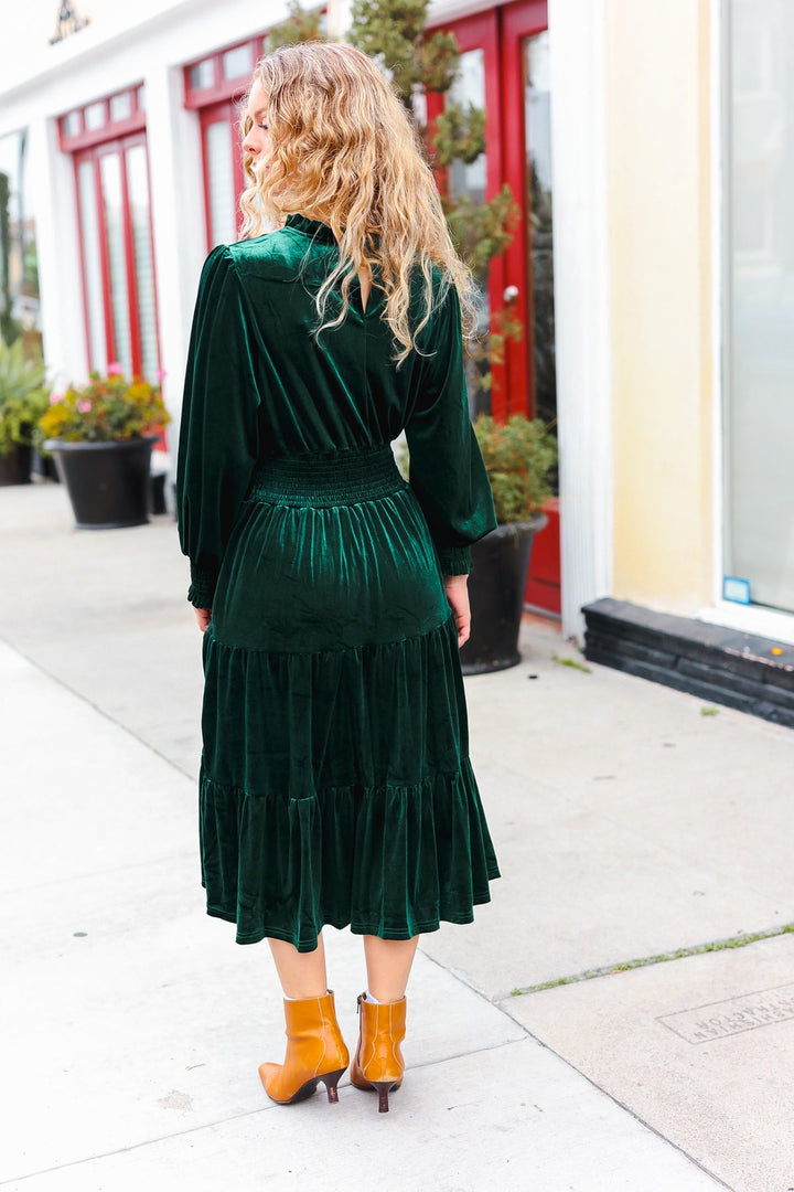 Holiday Dreaming Hunter Green Velvet Mock Neck Smocked Waist Dress-Haptics-[option4]-[option5]-[option6]-[option7]-[option8]-Shop-Boutique-Clothing-for-Women-Online