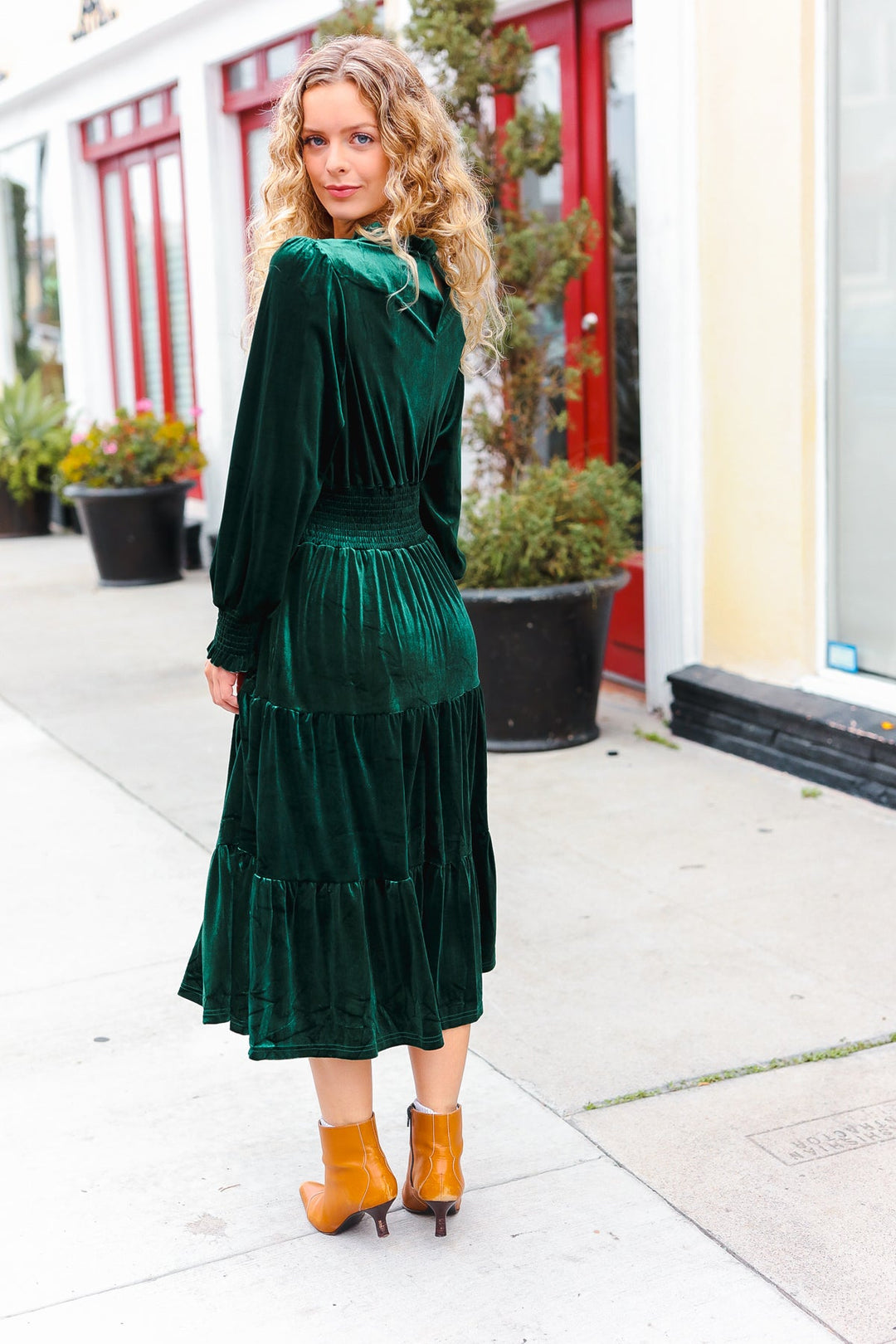 Holiday Dreaming Hunter Green Velvet Mock Neck Smocked Waist Dress-Haptics-[option4]-[option5]-[option6]-[option7]-[option8]-Shop-Boutique-Clothing-for-Women-Online