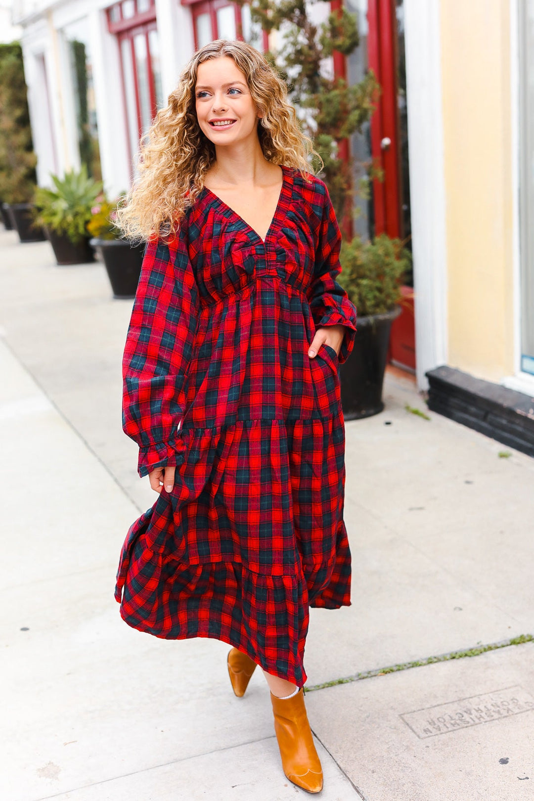 All I Want Red Plaid Elastic V Neck Tiered Maxi Dress-Haptics-[option4]-[option5]-[option6]-[option7]-[option8]-Shop-Boutique-Clothing-for-Women-Online