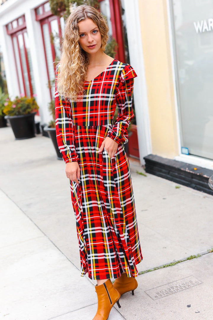 Adorable In Red Plaid Ruffle Detail Fit & Flare Midi Dress-Haptics-[option4]-[option5]-[option6]-[option7]-[option8]-Shop-Boutique-Clothing-for-Women-Online