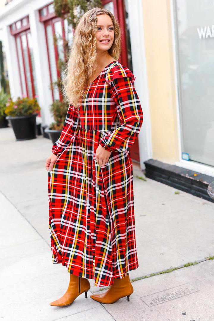 Adorable In Red Plaid Ruffle Detail Fit & Flare Midi Dress-Haptics-[option4]-[option5]-[option6]-[option7]-[option8]-Shop-Boutique-Clothing-for-Women-Online