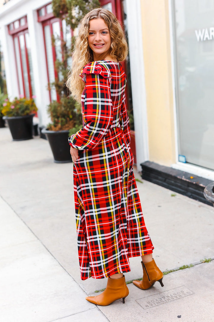 Adorable In Red Plaid Ruffle Detail Fit & Flare Midi Dress-Haptics-[option4]-[option5]-[option6]-[option7]-[option8]-Shop-Boutique-Clothing-for-Women-Online