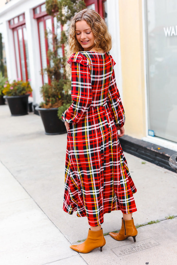 Adorable In Red Plaid Ruffle Detail Fit & Flare Midi Dress-Haptics-[option4]-[option5]-[option6]-[option7]-[option8]-Shop-Boutique-Clothing-for-Women-Online