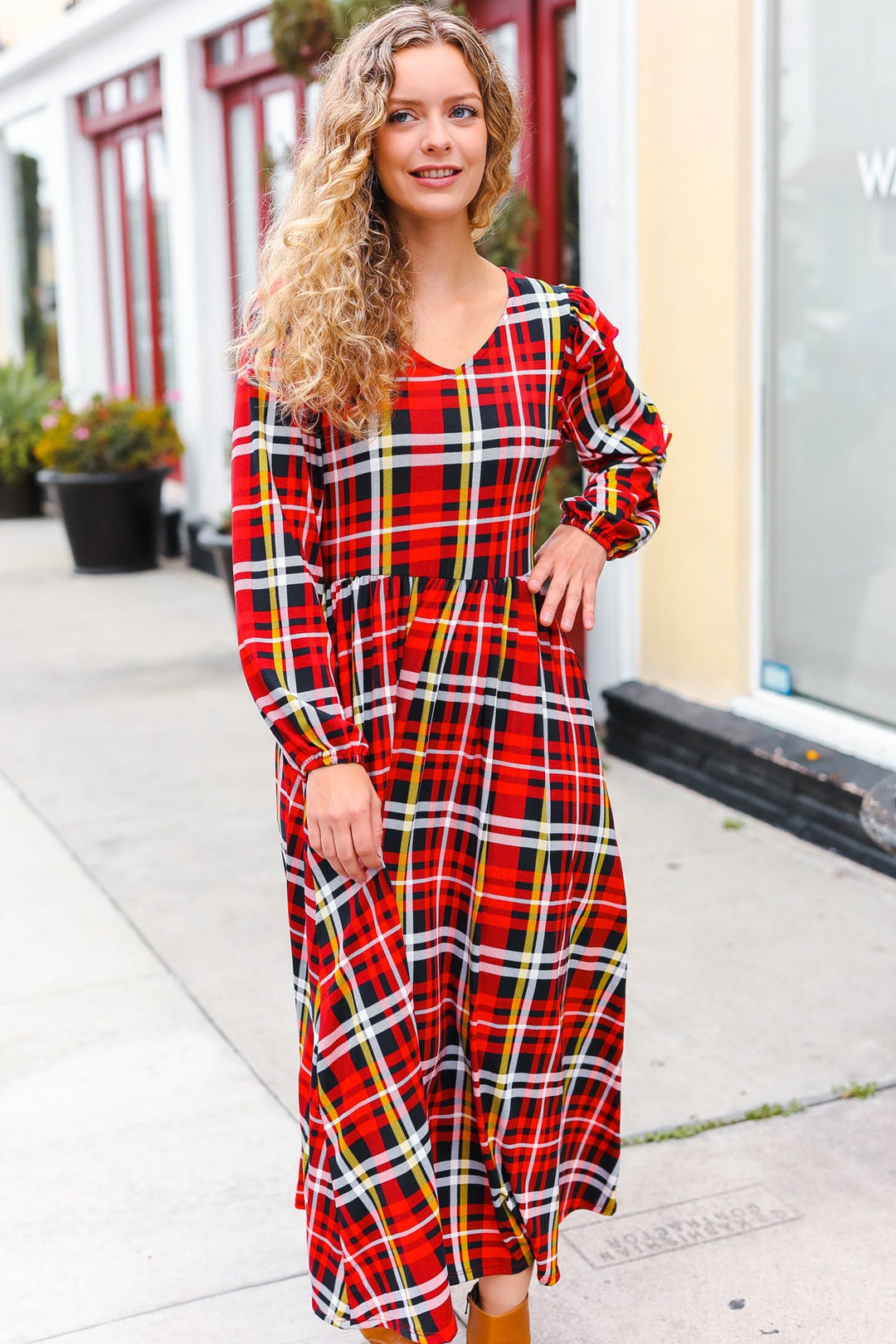 Adorable In Red Plaid Ruffle Detail Fit & Flare Midi Dress-Haptics-[option4]-[option5]-[option6]-[option7]-[option8]-Shop-Boutique-Clothing-for-Women-Online