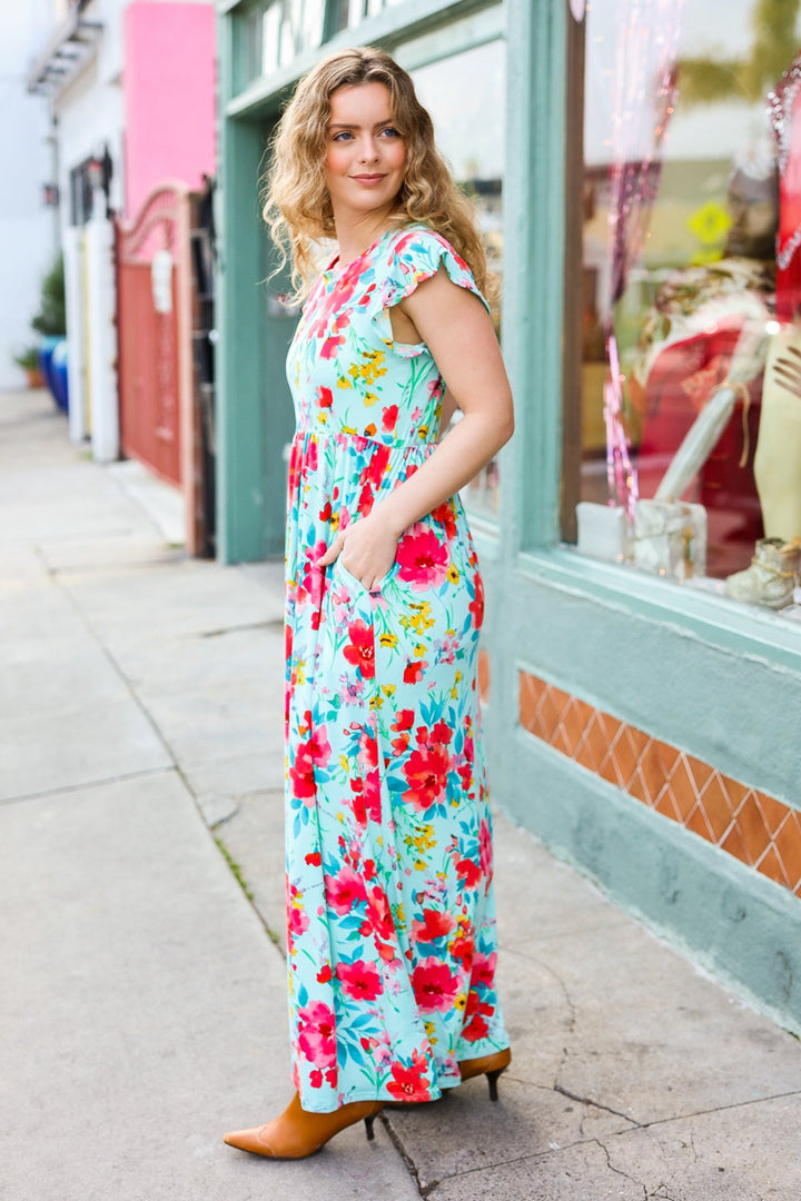Aqua Floral Fit & Flare Maxi Dress-Haptics-[option4]-[option5]-[option6]-[option7]-[option8]-Shop-Boutique-Clothing-for-Women-Online