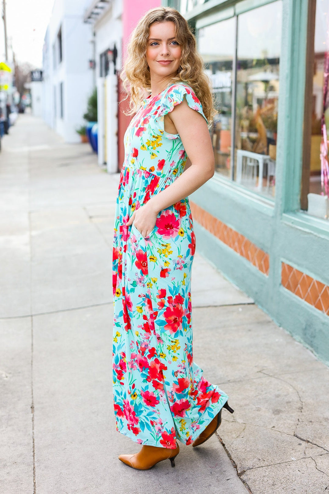 Aqua Floral Fit & Flare Maxi Dress-Haptics-[option4]-[option5]-[option6]-[option7]-[option8]-Shop-Boutique-Clothing-for-Women-Online