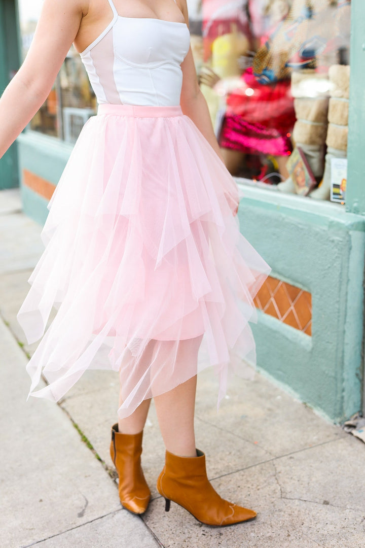 Feeling Femme' Blush Asymmetric Tiered Tulle Midi Skirt-Haptics-[option4]-[option5]-[option6]-[option7]-[option8]-Shop-Boutique-Clothing-for-Women-Online