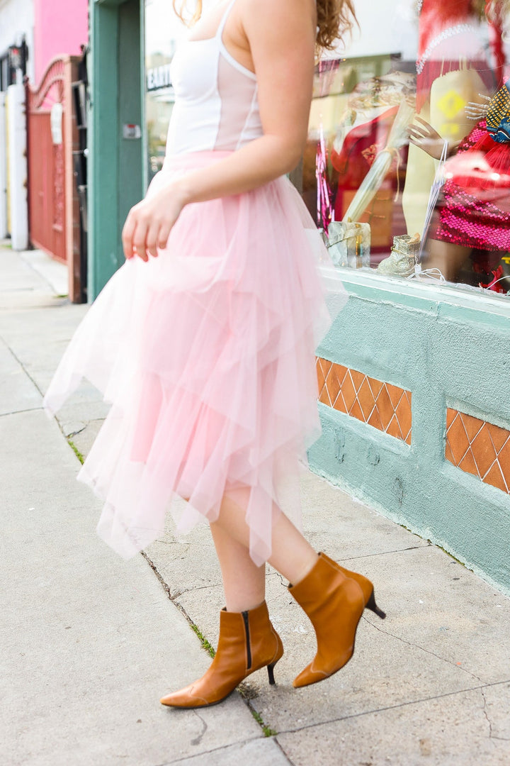 Feeling Femme' Blush Asymmetric Tiered Tulle Midi Skirt-Haptics-[option4]-[option5]-[option6]-[option7]-[option8]-Shop-Boutique-Clothing-for-Women-Online