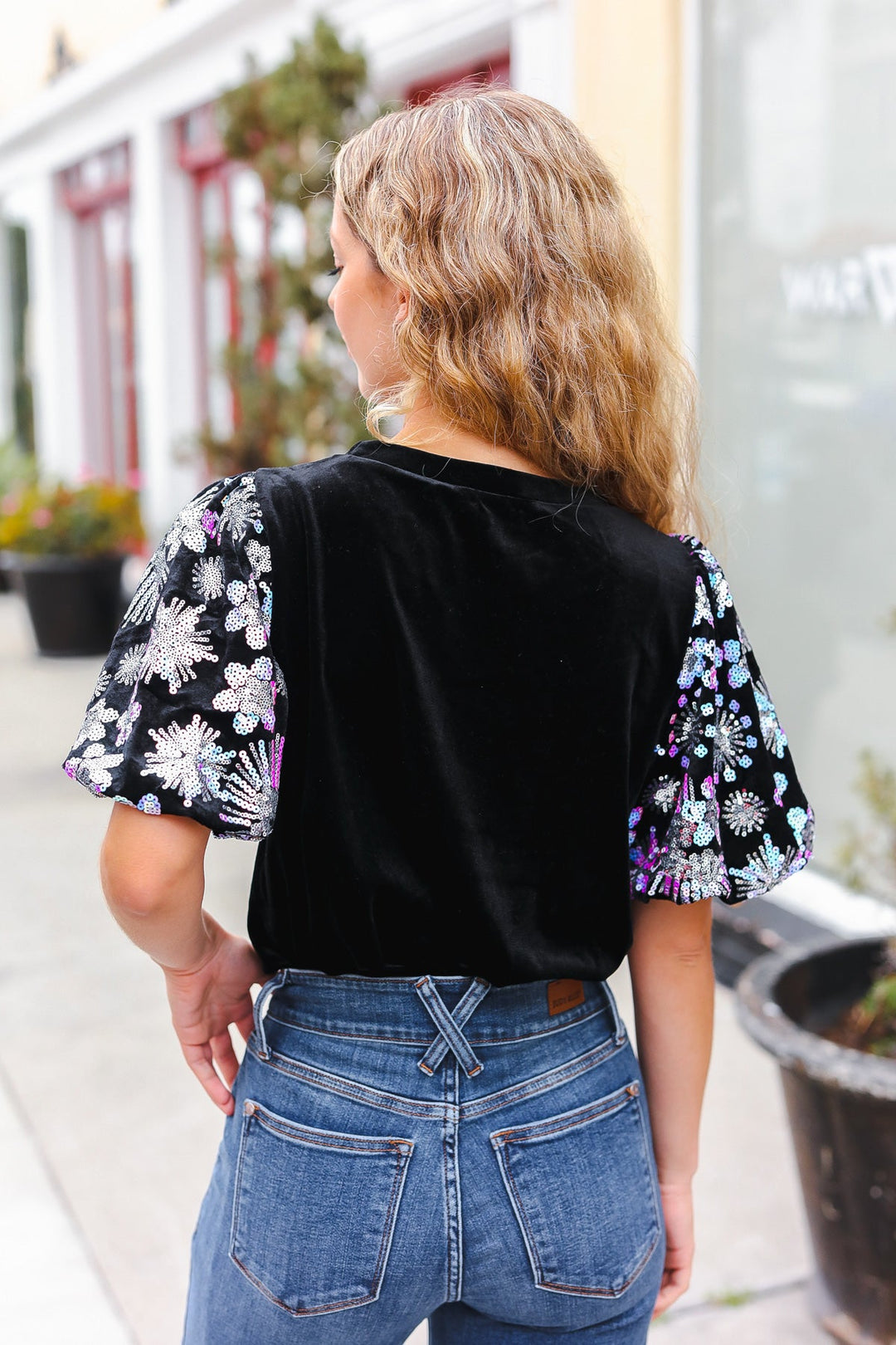 Feeling Glamorous Black Floral Sequin Puff Sleeve Velvet Top-Haptics-[option4]-[option5]-[option6]-[option7]-[option8]-Shop-Boutique-Clothing-for-Women-Online