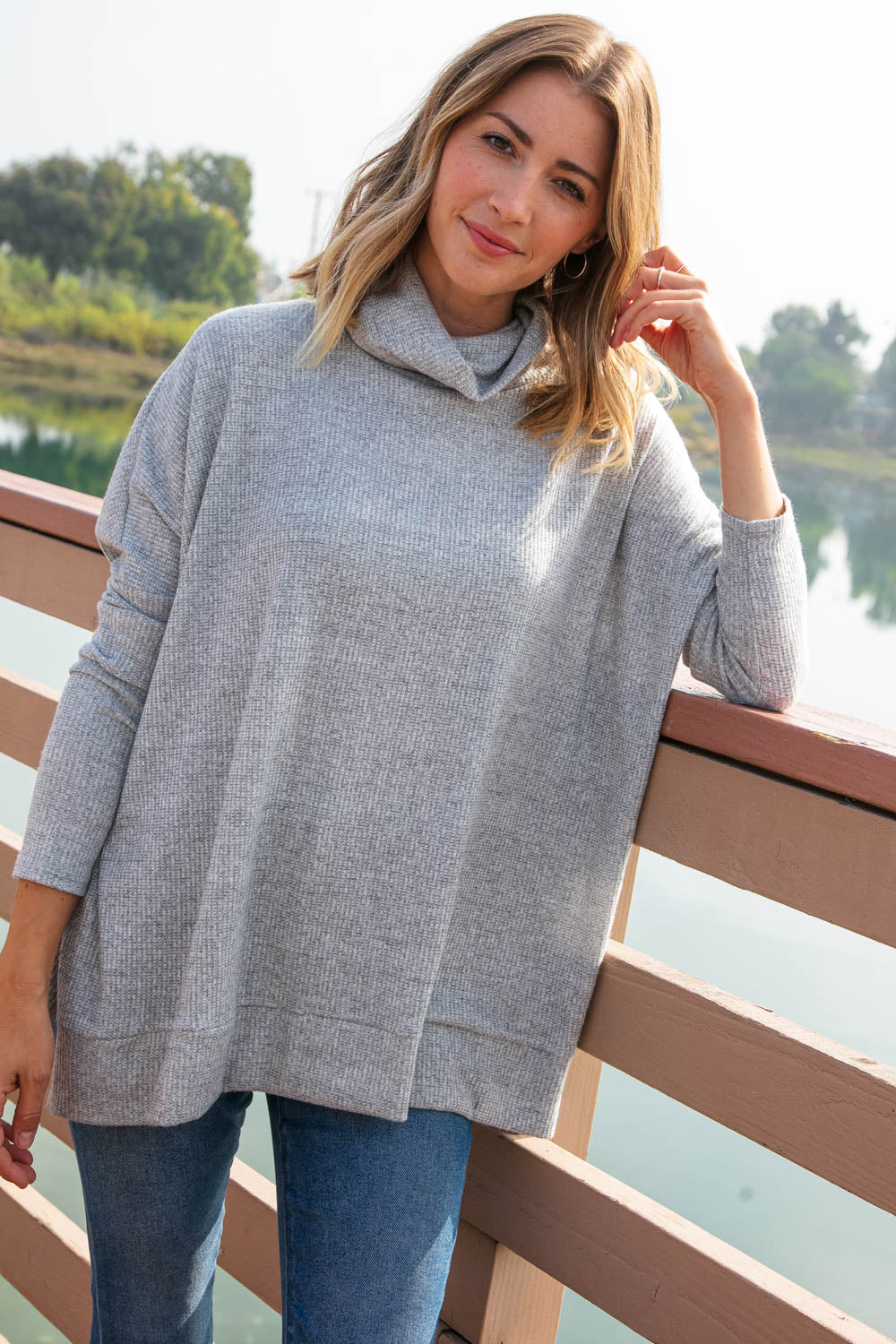 Haptics Heather Turtle Neck Knit Top with Side Slits-Haptics-[option4]-[option5]-[option6]-[option7]-[option8]-Shop-Boutique-Clothing-for-Women-Online