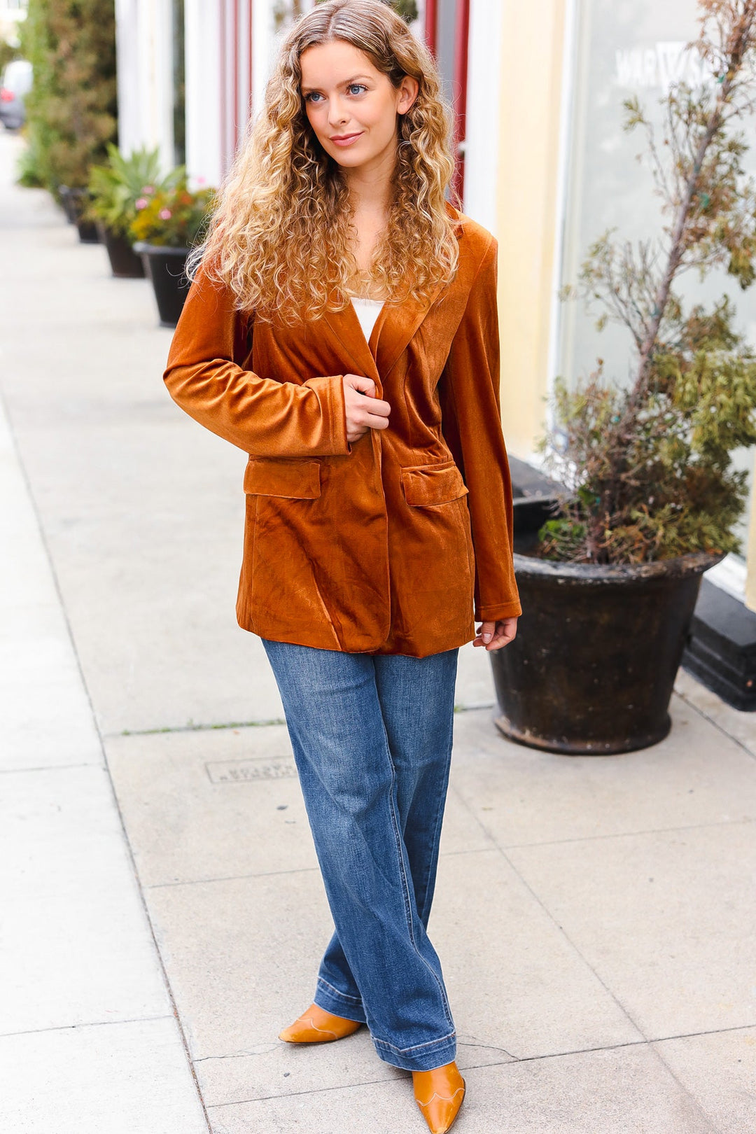 Holiday Stunner Rust Velvet Lapel Blazer-Haptics-[option4]-[option5]-[option6]-[option7]-[option8]-Shop-Boutique-Clothing-for-Women-Online