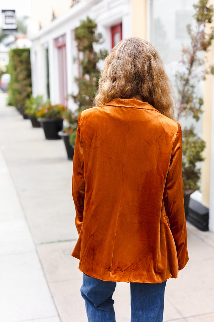 Holiday Stunner Rust Velvet Lapel Blazer-Haptics-[option4]-[option5]-[option6]-[option7]-[option8]-Shop-Boutique-Clothing-for-Women-Online