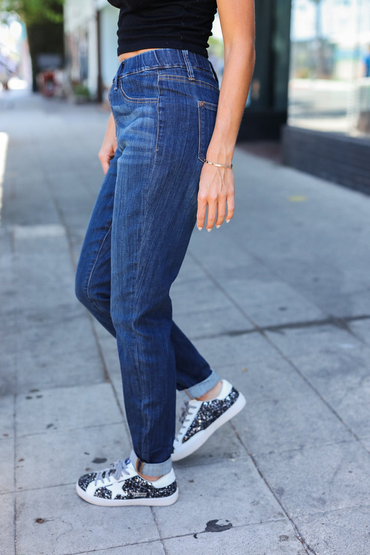 Judy Blue Dark Wash Pull On Cuffed Slim Fit Jeans-Judy Blue-[option4]-[option5]-[option6]-[option7]-[option8]-Shop-Boutique-Clothing-for-Women-Online