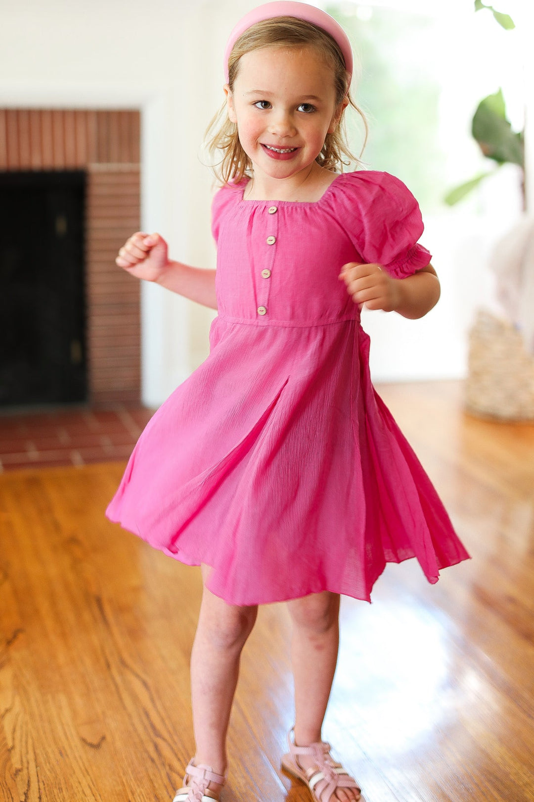 Kids Adorable Dark Rose Button Square Neck Ruche Dress-ODDI-[option4]-[option5]-[option6]-[option7]-[option8]-Shop-Boutique-Clothing-for-Women-Online