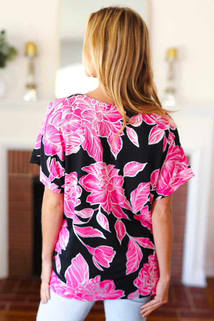 Tropical Vibes Black & Hot Pink Floral V Neck Top-Haptics-[option4]-[option5]-[option6]-[option7]-[option8]-Shop-Boutique-Clothing-for-Women-Online