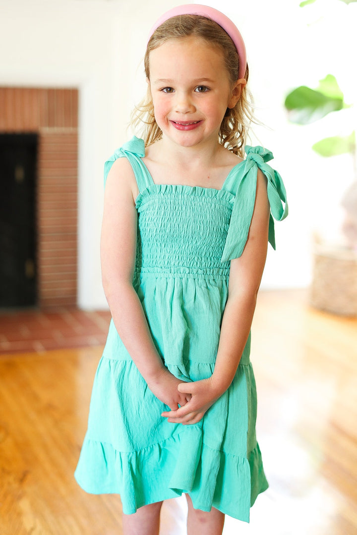 Kids Darling Lime Crepe Tiered Smocked Shoulder Tie Dress-ODDI-[option4]-[option5]-[option6]-[option7]-[option8]-Shop-Boutique-Clothing-for-Women-Online