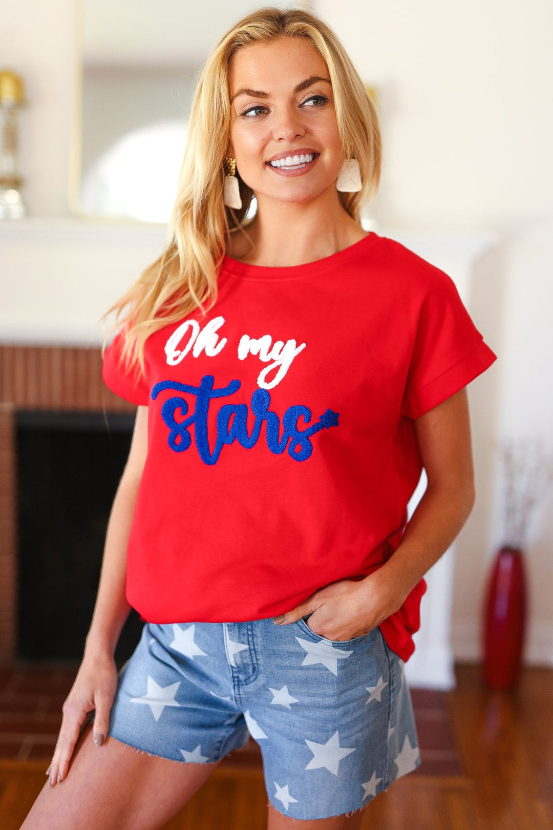 Oh My Stars Red Embroidered French Terry Dolman Top-Haptics-[option4]-[option5]-[option6]-[option7]-[option8]-Shop-Boutique-Clothing-for-Women-Online